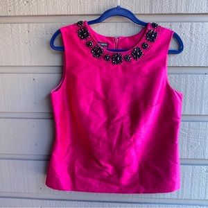 Talbots 100% Silk Top Beaded Lined Sleeveless Fuchsia Blouse